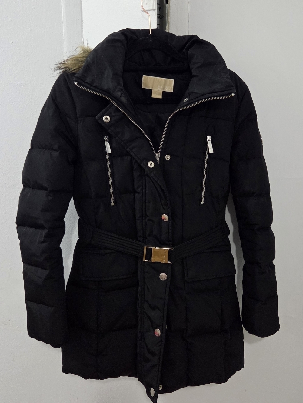 Michael Kors Women's Hooded Faux-Fur-Trim Belted Puffer Coat